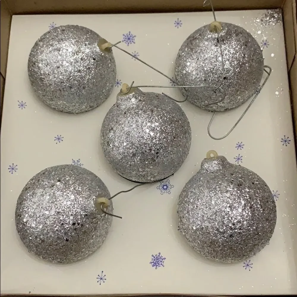‎Vtg Jewelbrite glitter Christmas ornaments in box